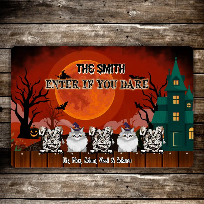Enter If You Dare - Personalized Gifts Custom Halloween Doormat For Fur Family, Dog Lovers, Cat Lovers
