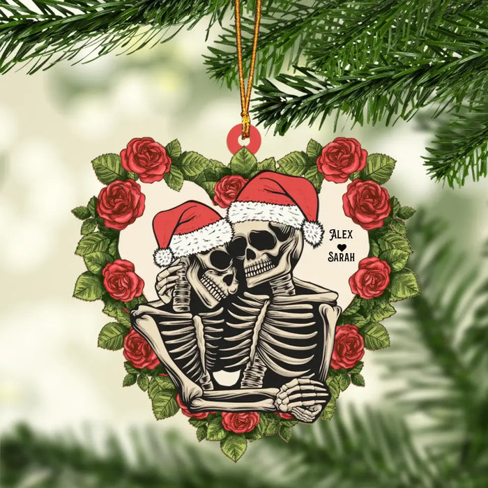 Red Rose Skull Couple - Personalized Christmas Gifts Custom Wooden Ornament For Her For Him For Her, Skeleton Lovers
