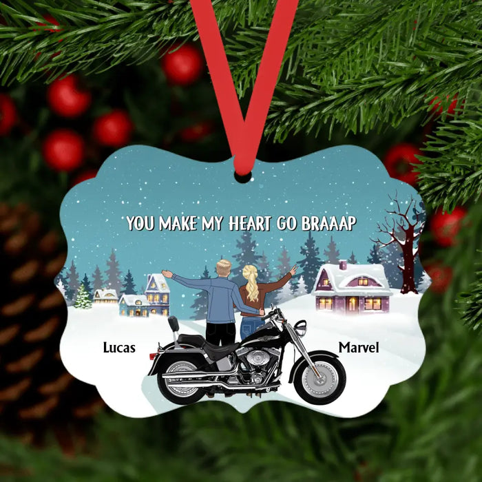 You Make My Heart Go Braaaap - Personalized Christmas Gifts Custom Motorcycle Ornament For Couples, Motorcycle Lovers