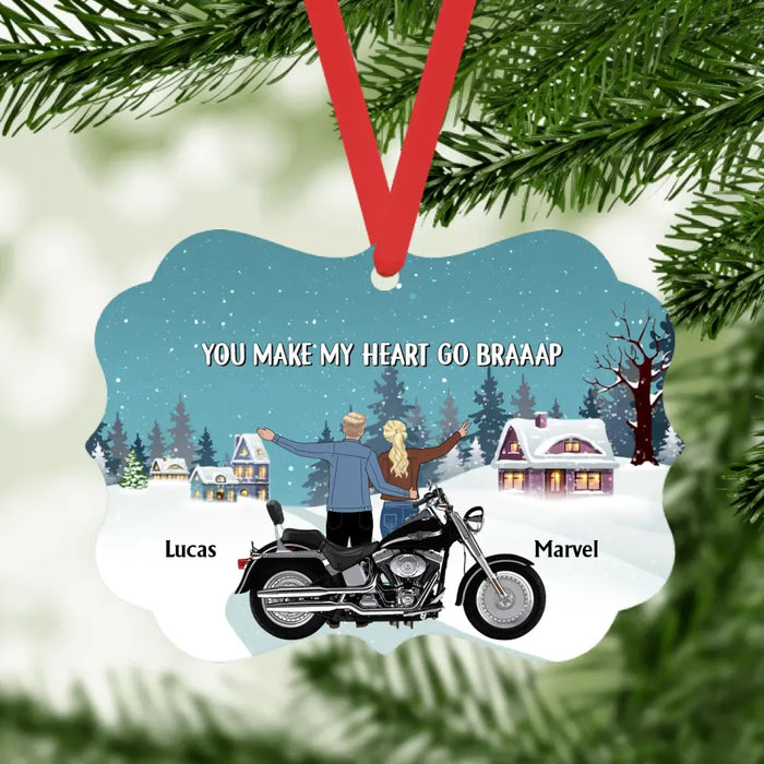 You Make My Heart Go Braaaap - Personalized Christmas Gifts Custom Motorcycle Ornament For Couples, Motorcycle Lovers