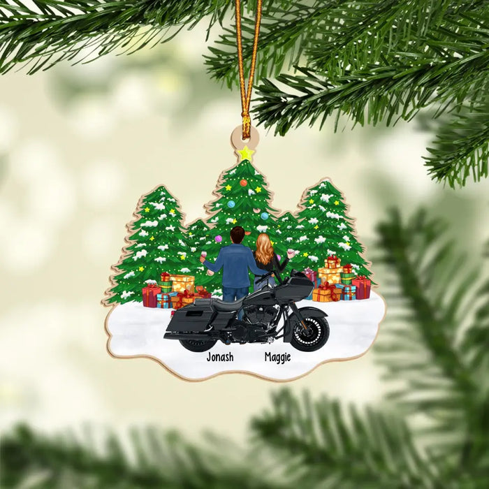 Personalized Biker Motorcycle Christmas Ornament, Custom Motorcycle Couple Wooden Ornament, Biker Lover Shaped Christmas Gift Ornament
