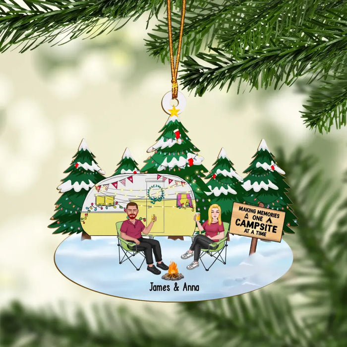 Making Memories One Campsite At A Time - Personalized Christmas Gifts Custom Wooden Ornament For Couples, For Friends, Camping Lovers