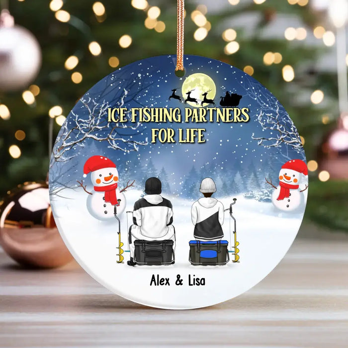 Ice Fishing Partners For Life - Personalized Gifts Custom Ice Fishing Ornament For Couples, Ice Fishing Lovers