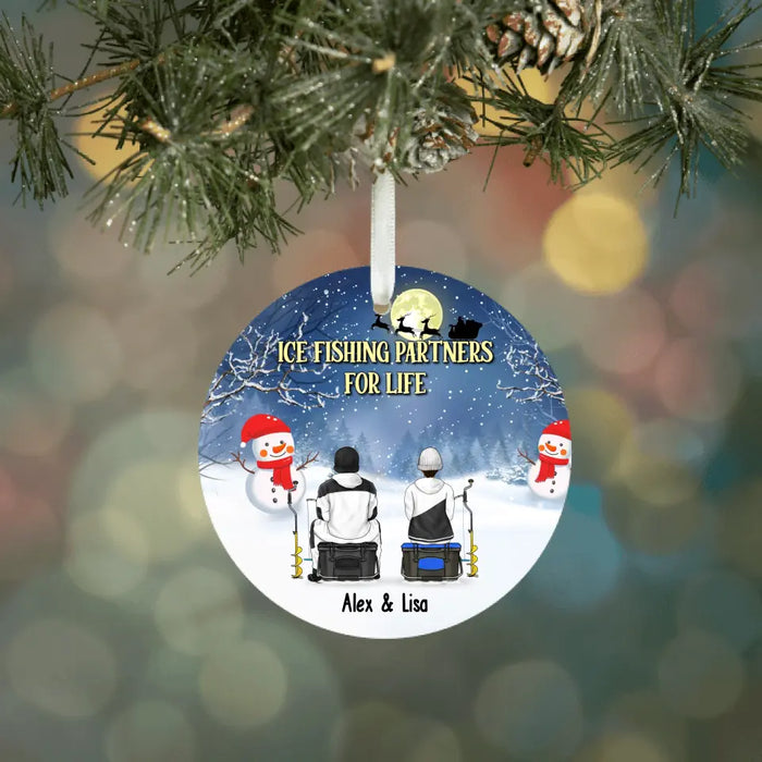 Ice Fishing Partners For Life - Personalized Gifts Custom Ice Fishing Ornament For Couples, Ice Fishing Lovers