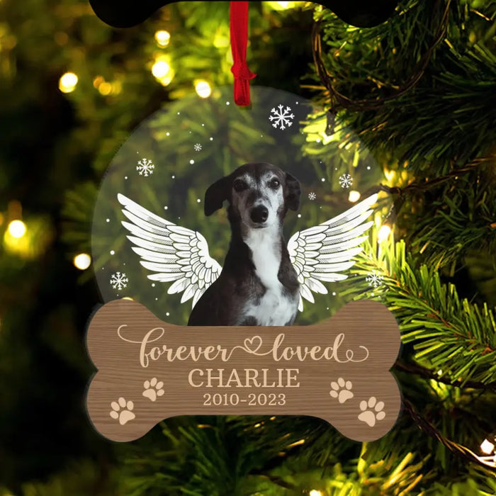 Forever Loved - Personalized Christmas Photo Upload Gifts Custom Memorial Acrylic Ornament for Loss of Pet, Dog Cat Loss Sympathy Gifts