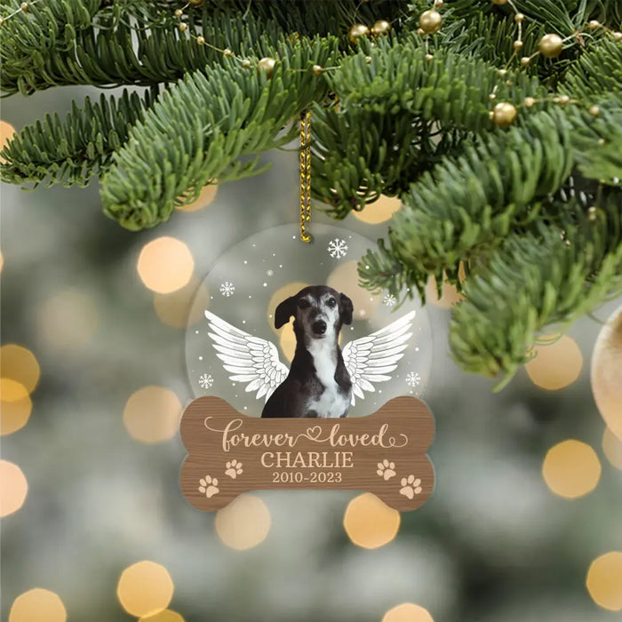Forever Loved - Personalized Christmas Photo Upload Gifts Custom Memorial Acrylic Ornament for Loss of Pet, Dog Cat Loss Sympathy Gifts