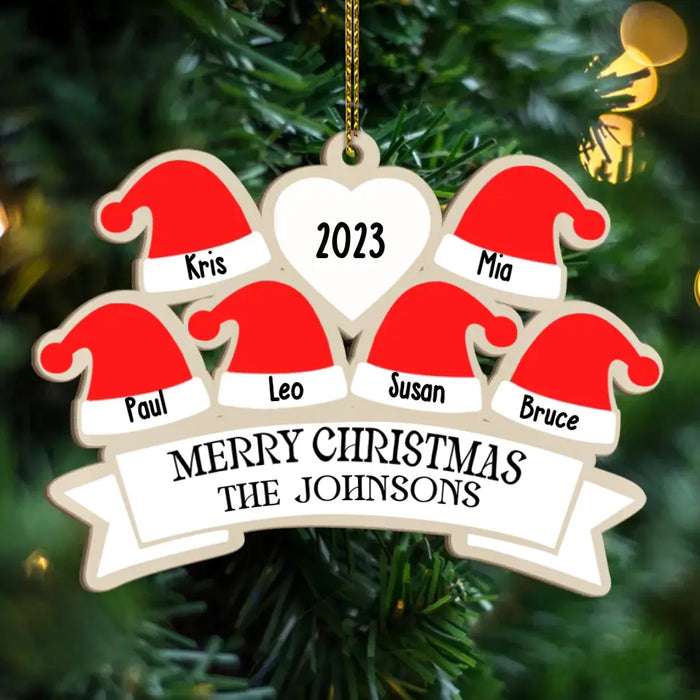 Merry Christmas Santa Hat Family - Personalized Gifts Custom Layered Ornament For Family