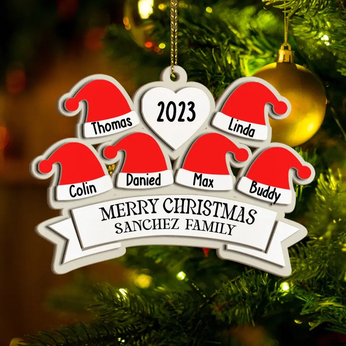 Merry Christmas Santa Hat Family - Personalized Gifts Custom Layered Ornament For Family