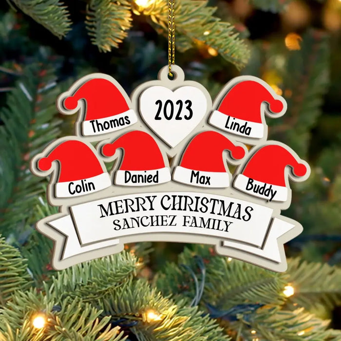 Merry Christmas Santa Hat Family - Personalized Gifts Custom Layered Ornament For Family