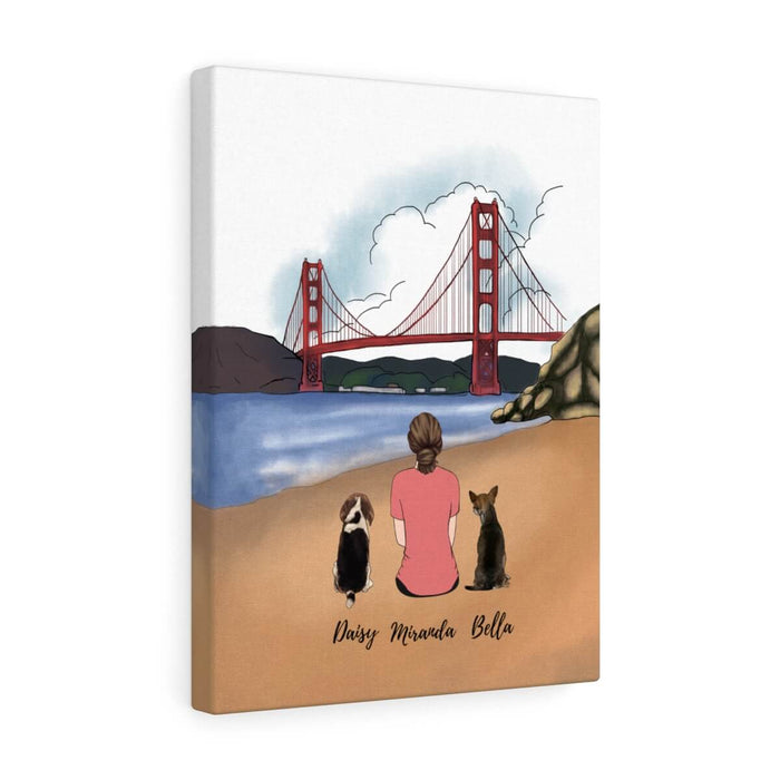 Custom Golden Gate Bridge Woman and Dogs Premium Canvas