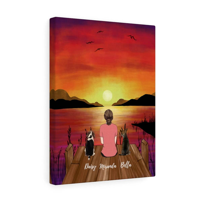 Custom Sunset Woman and Dogs Premium Canvas