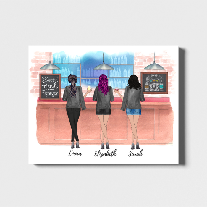 Personalized Landscape Canvas, Cocktail Bar, Custom Gift for Sisters Besties