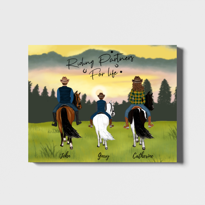 Personalized Landscape Canvas, Man Woman and Kid Family Gift for Horse Lovers