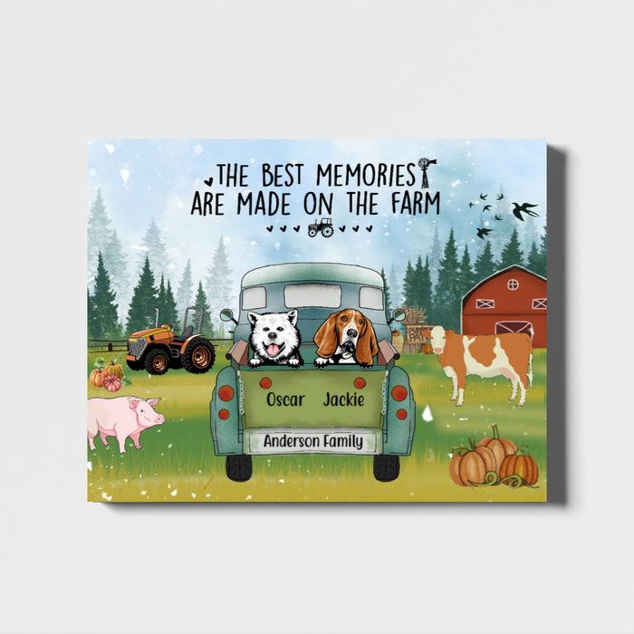 Personalized Landscape Canvas, Dog Cow On Farm, Custom Gift for Farmers