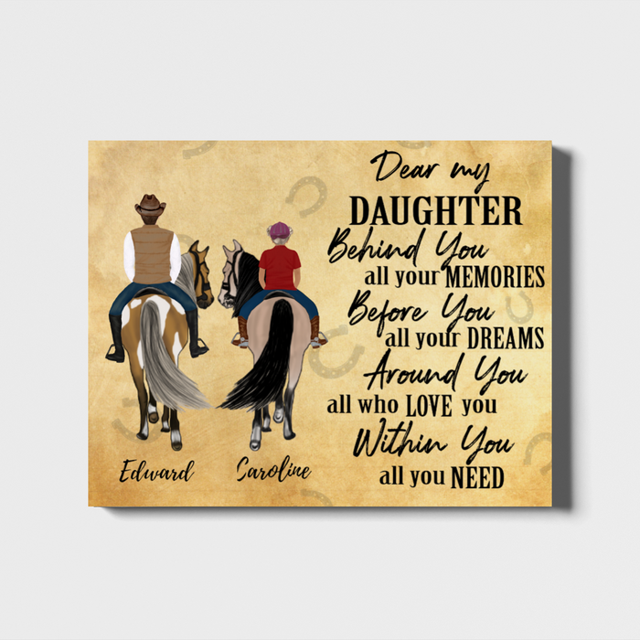 Custom Horse Riding Parent and Daughter Landscape Canvas Personalized Gift for Daughter