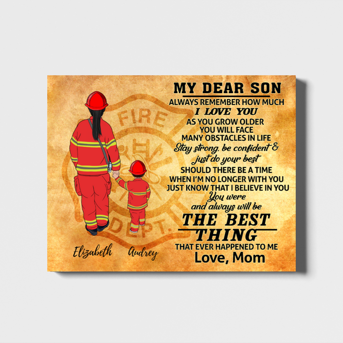 My Dear Son - Personalized Gifts, Custom Firefighter Canvas for Son, Firefighter Gifts