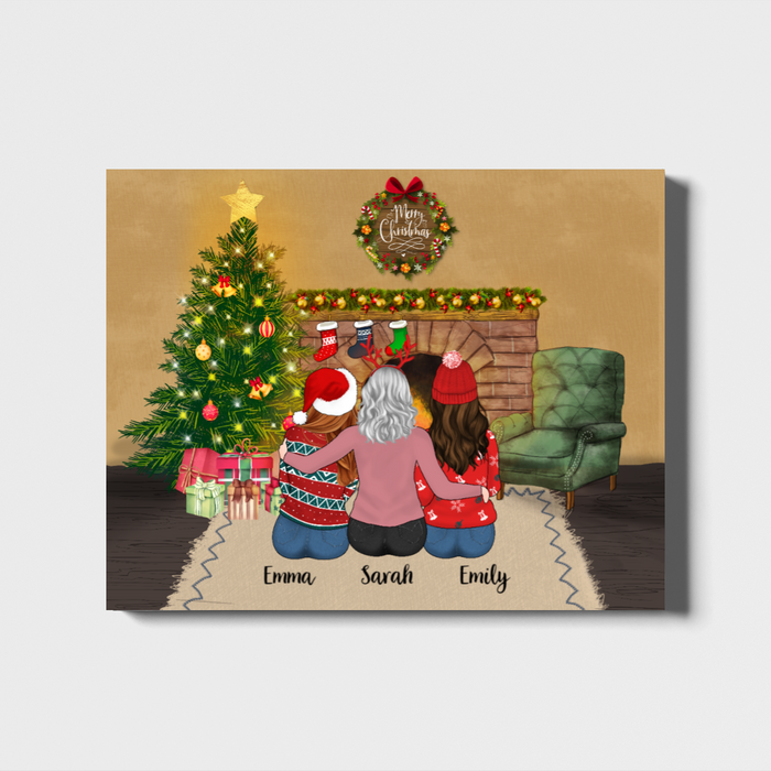 Personalized Landscape Canvas, Christmas Girls, Custom Gift for Sisters Best Friends
