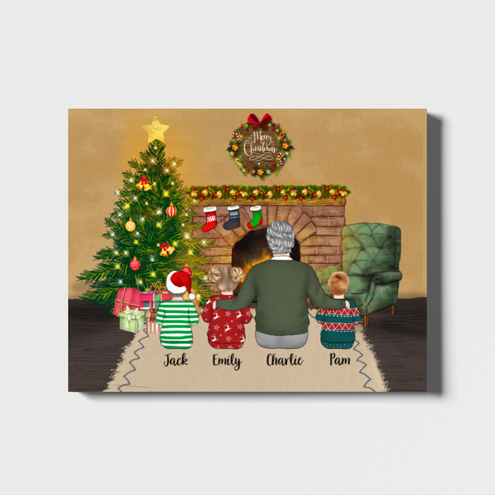 Merry Christmas Grandfather and Kids - Personalized Gifts Custom Canvas For Kids and Grandpa, Family Gifts