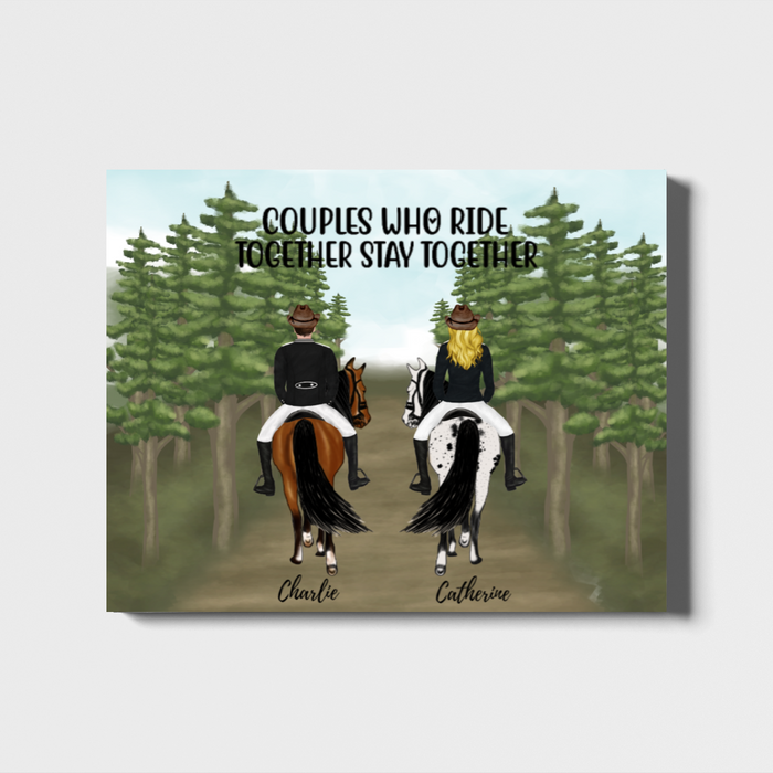 Personalized Landscape Canvas, Couple Riding Horse Gift for Horse Lovers