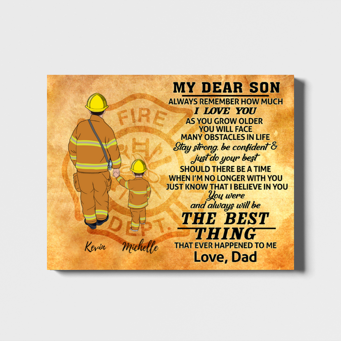 My Dear Son - Personalized Gifts Custom Firefighter Canvas for Dad and Son, Firefighter Gifts