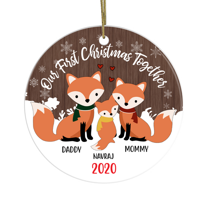 Personalized Ornament, Our First Christmas Together 2020 with Names Fox Family