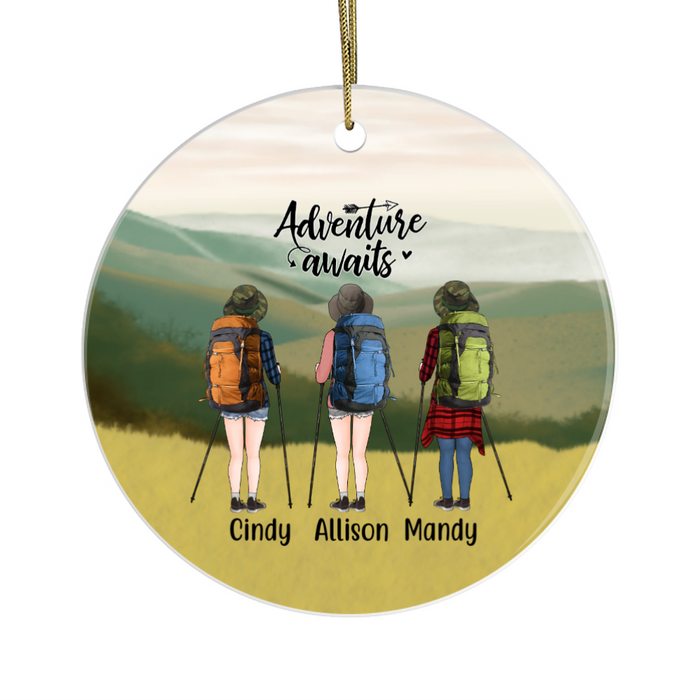 Personalized Ornament, Three Hiking Women, Custom Gift for Christmas