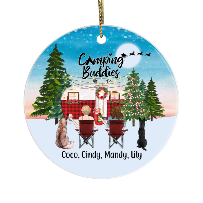 Personalized Ornament, Camping Buddies Women and Dogs, Custom Gift for Christmas