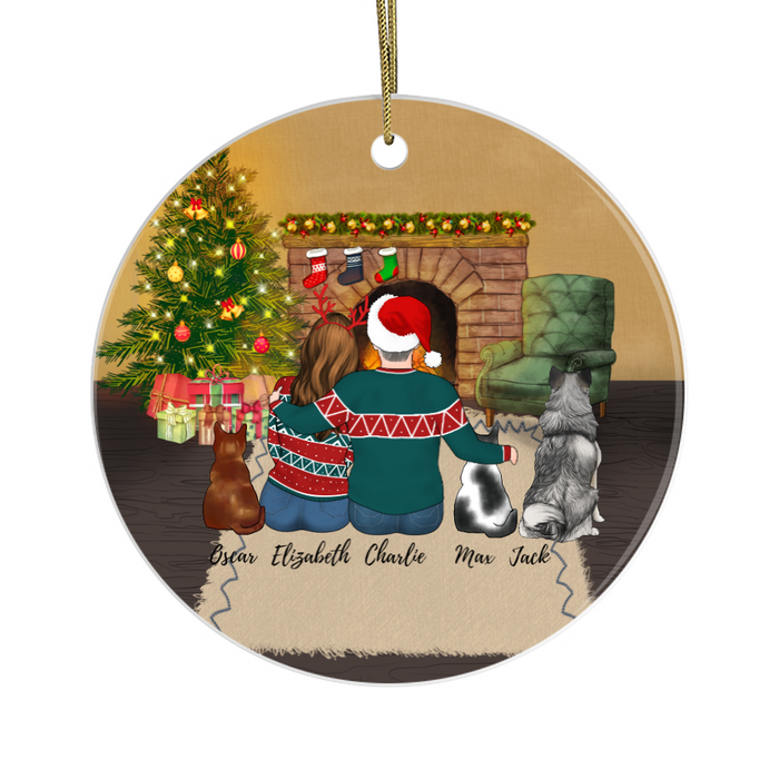 Personalized Ornament, Couple with Two Cats and Dog, Custom Gift for Christmas