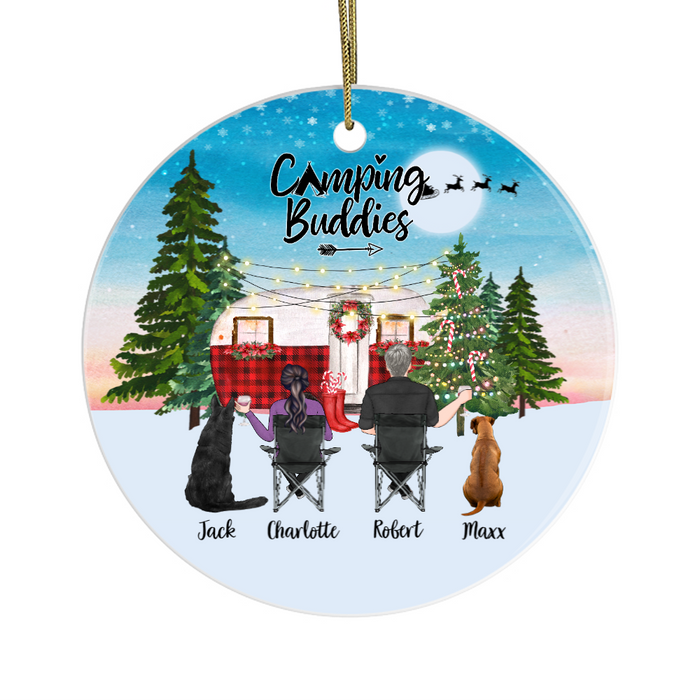 Personalized Ornament, Couple and Dogs Christmas, Custom Gift for Camping Lovers
