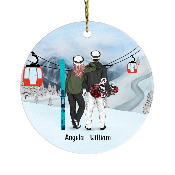 Personalized Ornament, Snowboarding Skiing Couple Christmas, Custom Gift for Snowboaders Skiers