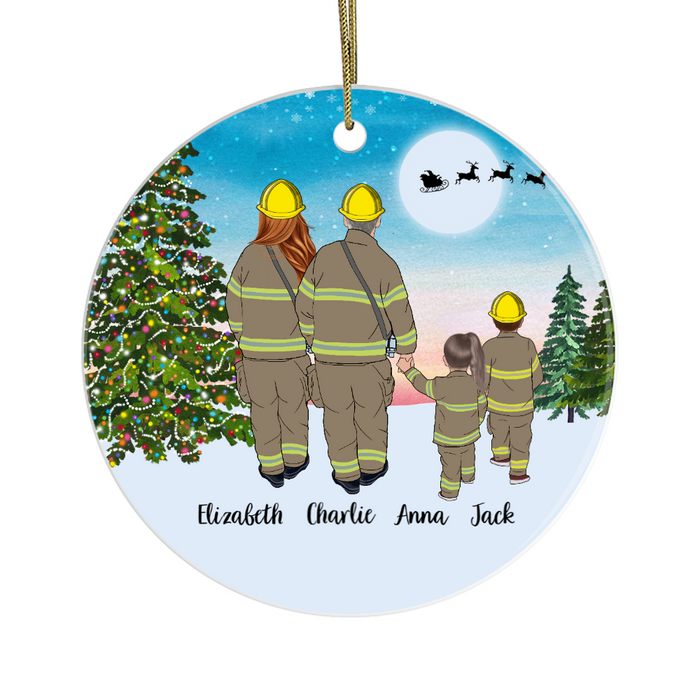 Personalized Ornament, Firefighter Parents and Two Kids Gift for Christmas