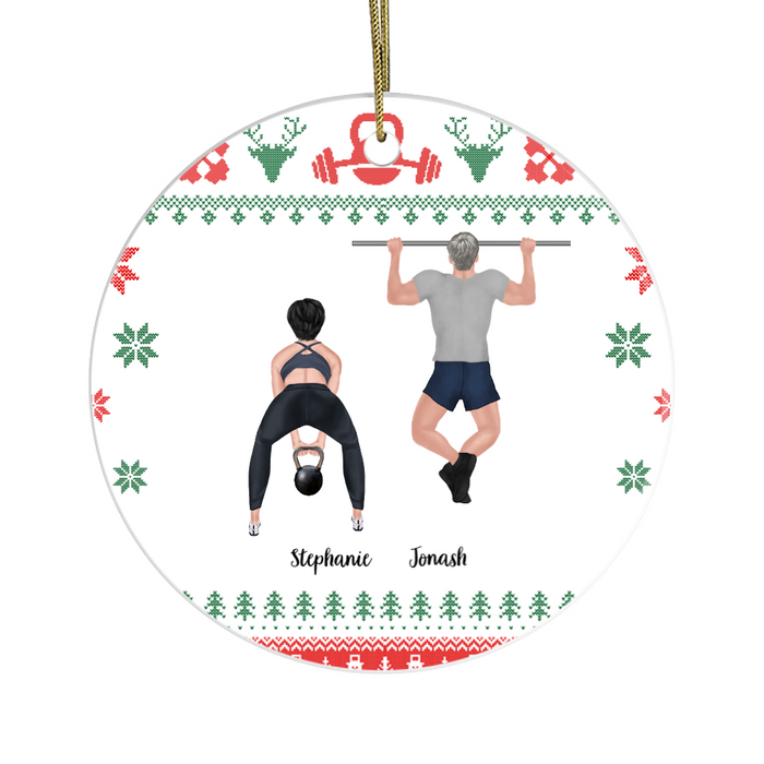 Personalized Ornament, Workout Couple Christmas, Custom Gift for Gym Lovers
