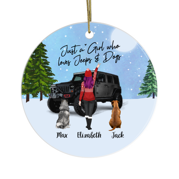 Personalized Ornament, Girl Car with Dogs, Custom Gift for Christmas