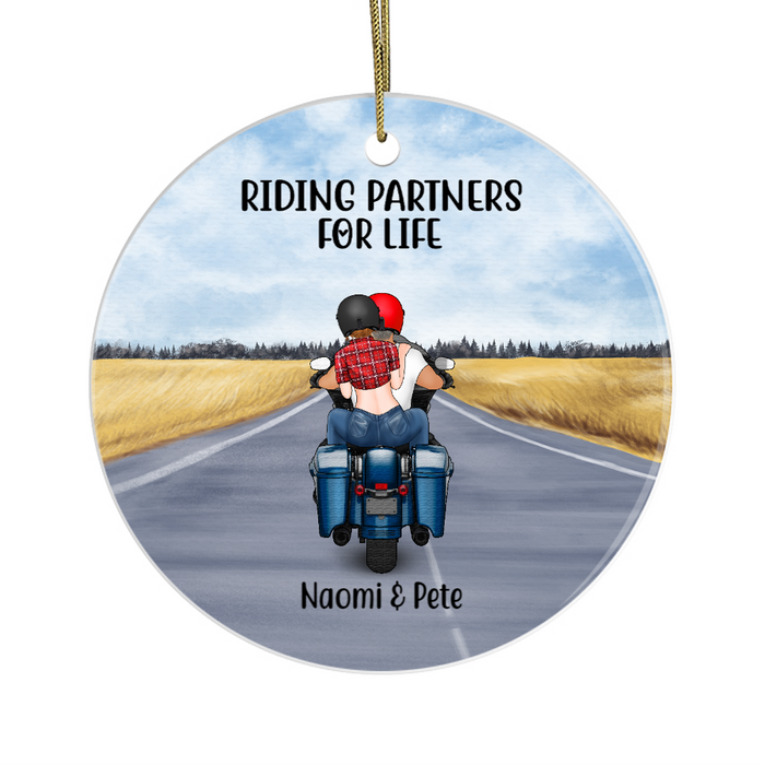 Personalized Ornament, Couple Riding One Motorcycle, Custom Gift for Bikers