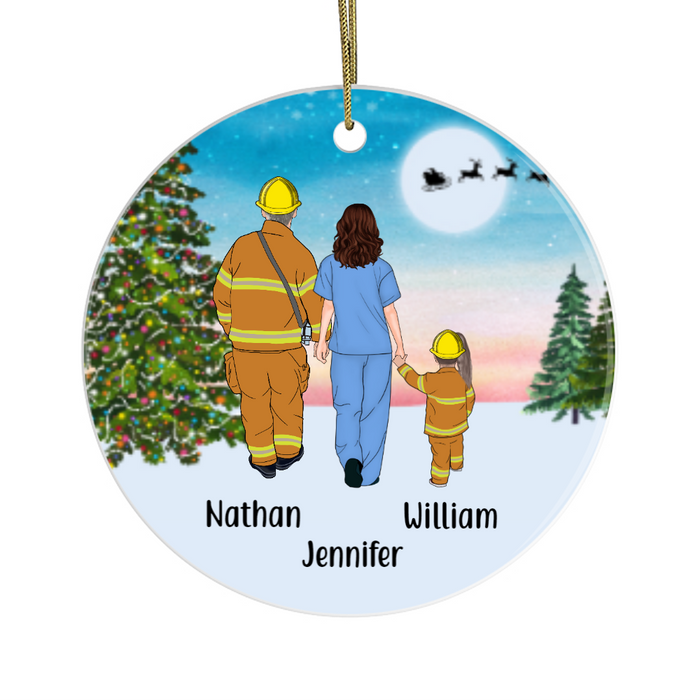 Firefighter Dad, Nurse Mom, and Kid - Christmas Personalized Gifts Custom Ornament for Family