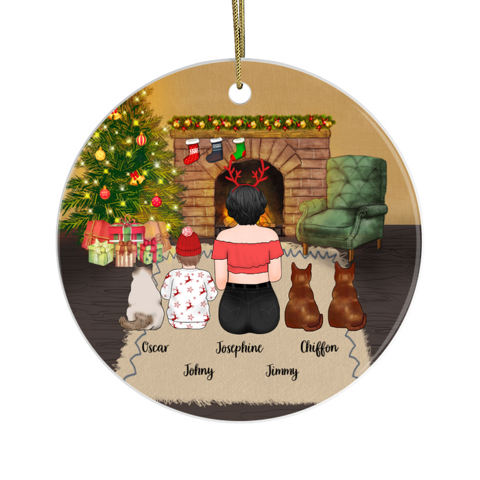 Personalized Ornament, Woman and A Kid with Cats, Custom Gift for Christmas