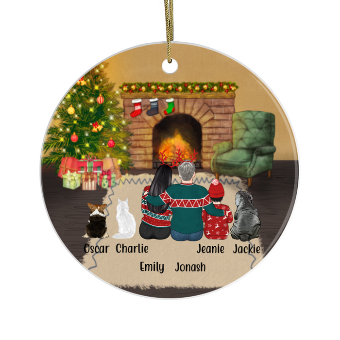 Personalized Ornament, Couple and Kid with Dogs Cat, Custom Gift for Christmas
