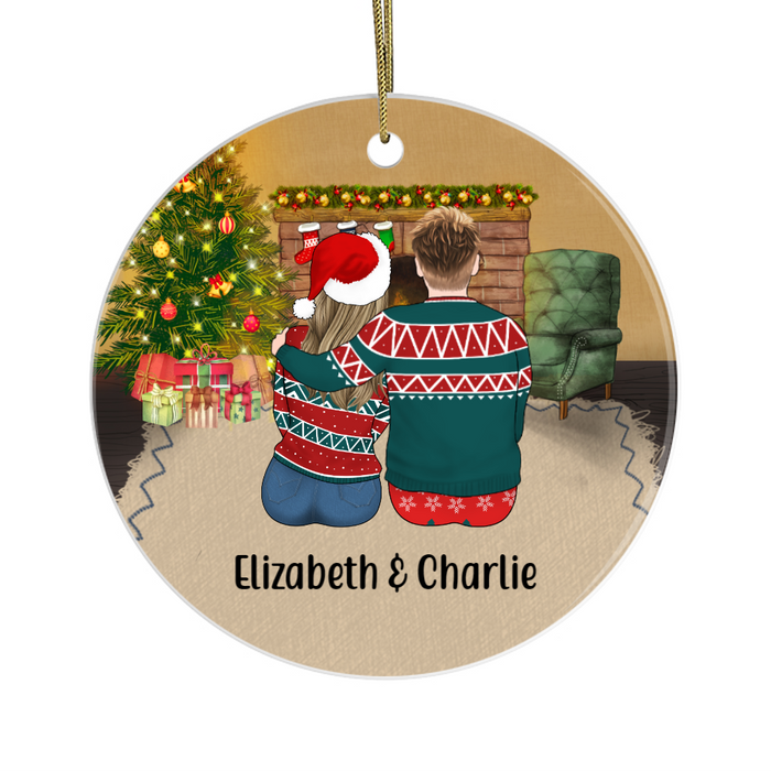Personalized Ornament, Couple Sitting By The Fire, Custom Gift for Christmas