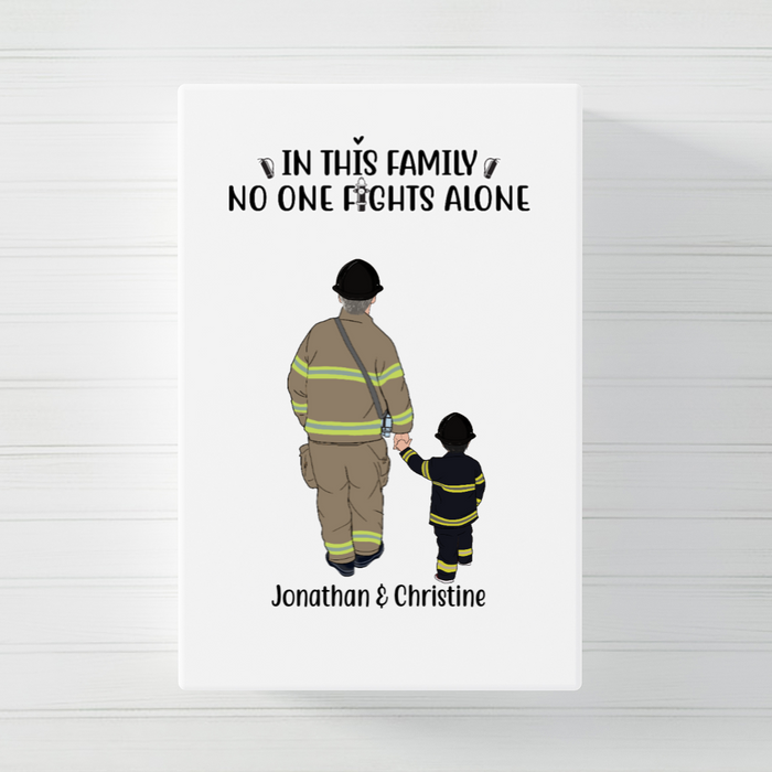 In This Family No One Fights Alone - Personalized Gifts Custom Firefighter Canvas for Mom, Firefighter Gifts