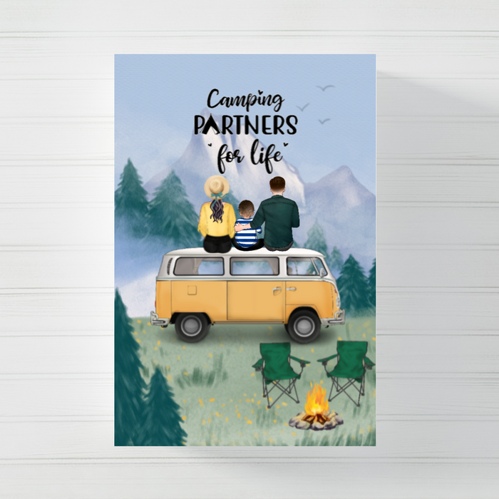 Personalized Canvas/Poster, Camping Family Sitting On The Car's Roof, Custom Gift for Camping Lovers
