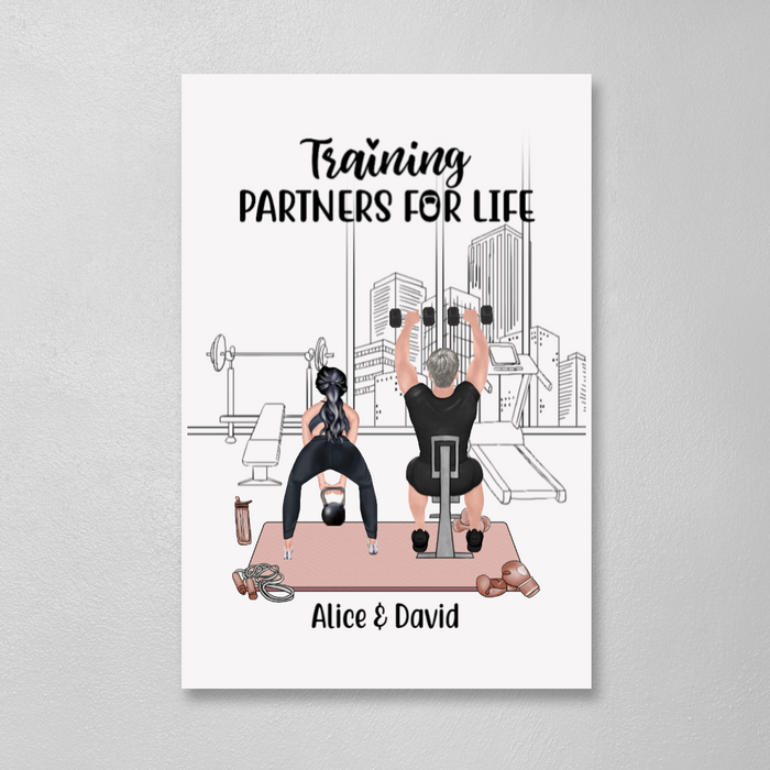 Personalized Canvas/Poster, Custom Fitness Couple Workout Together, Gift for Gym Lovers