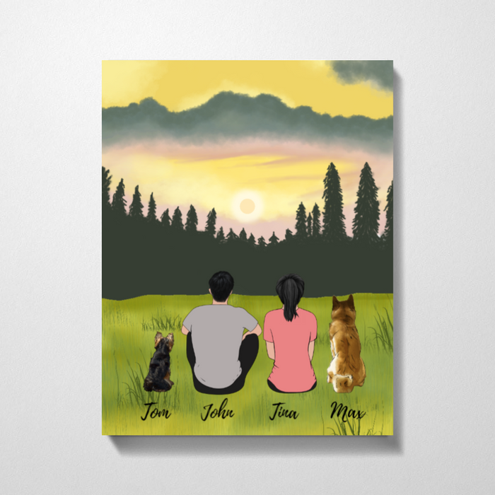 Couple and Dogs On Glass Premium Canvas