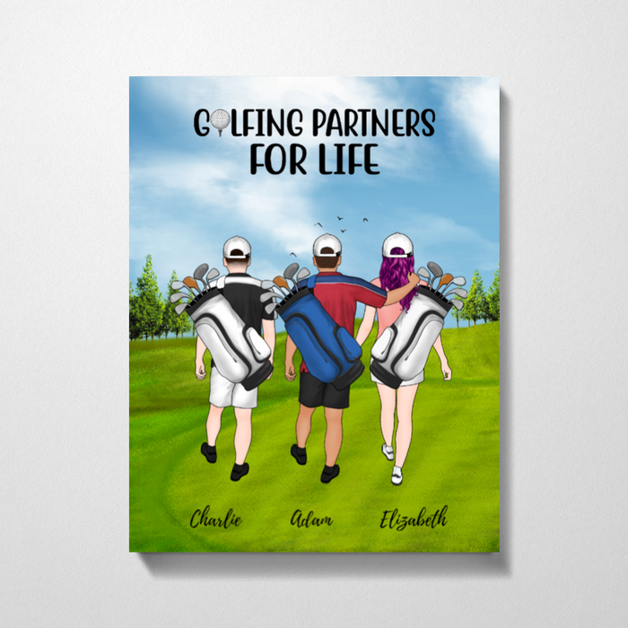Personalized Canvas, Two Men and Girl Golf Gift for Golf Lovers