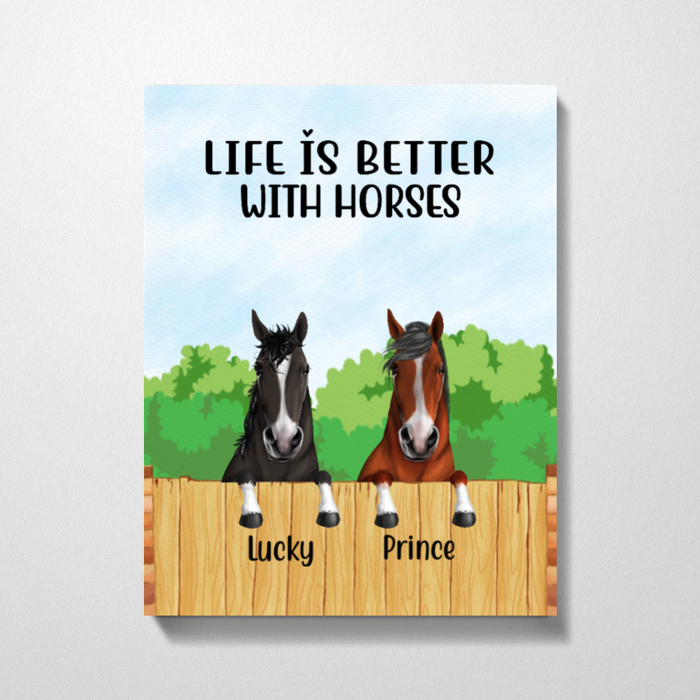 Personalized Canvas, Peeking Horses Funny, Custom Gift for Horses Lovers