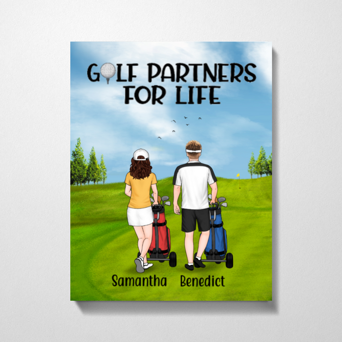 Personalized Canvas, Golf Pushing Cart Couple and Friends, Custom Gift for Golf Lovers