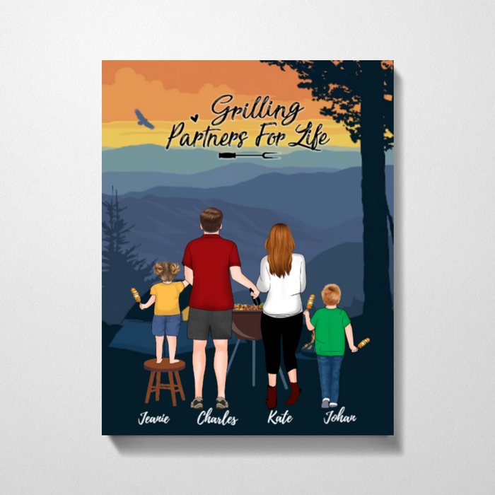 Personalized Canvas, Barbecue Family At Camping Site Gift for BBQ Lovers