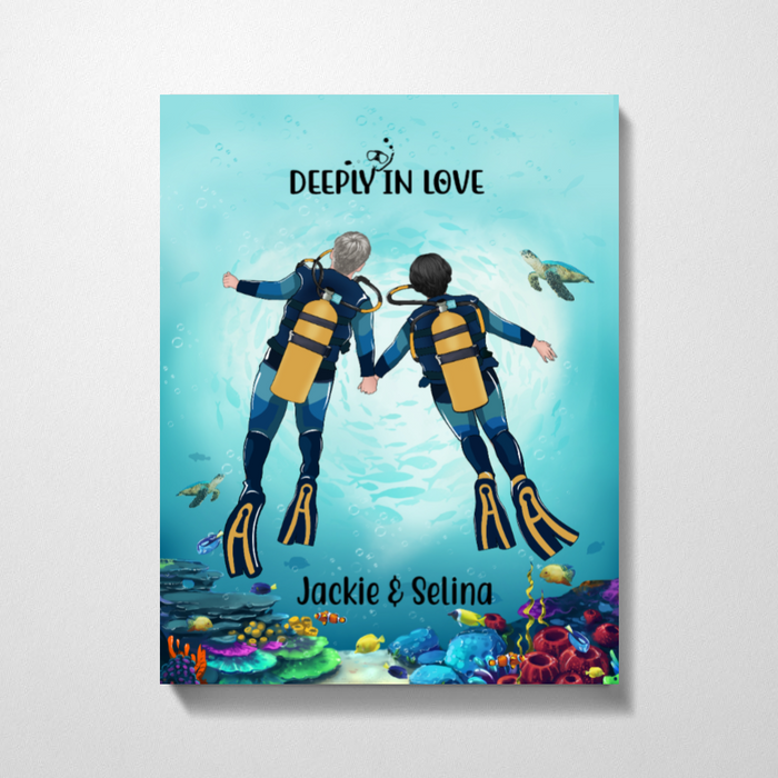 Personalized Canvas, Scuba Diving Chubby Couple, Custom Gift for Diving Lovers