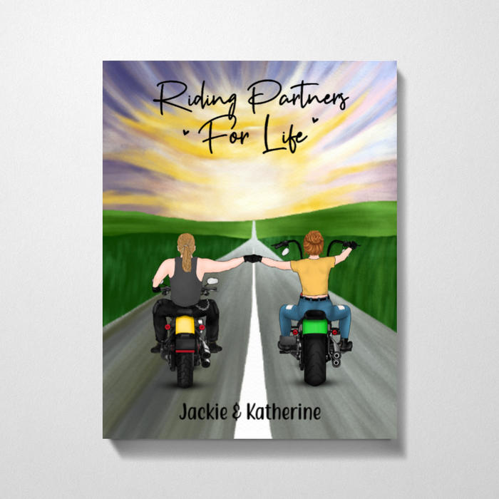 Personalized Canvas, Two Bikers, Custom Gift for Motorcycle Lovers