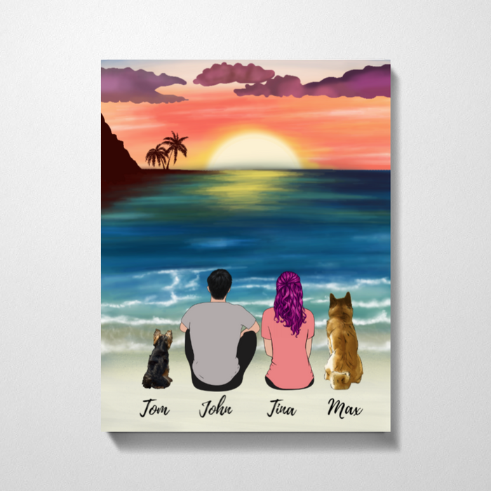 Rising Sun Couple and DogsPremium Canvas