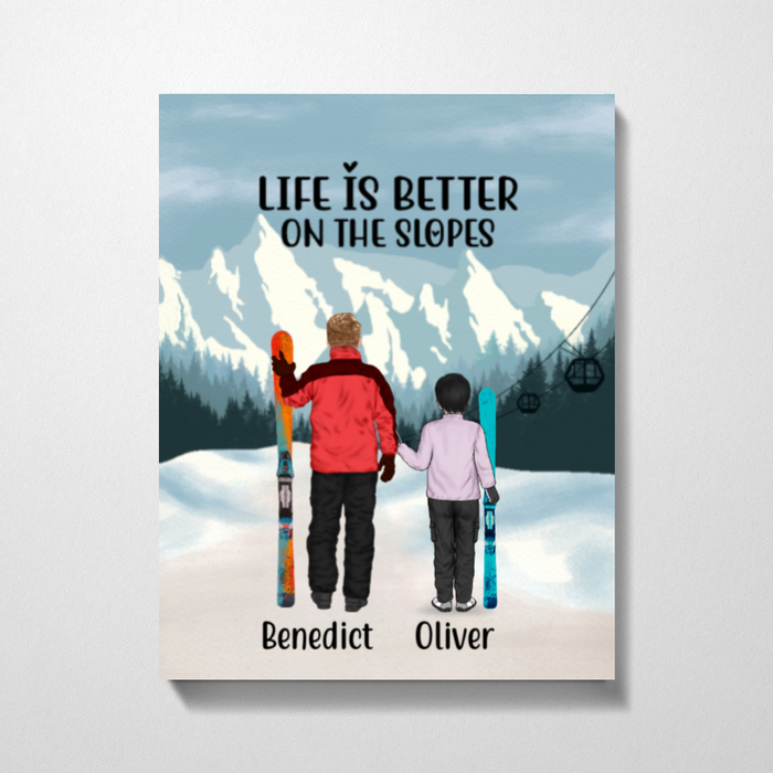 Personalized Canvas, Skiing Man and Kid, Custom Gifts for Ski Lovers